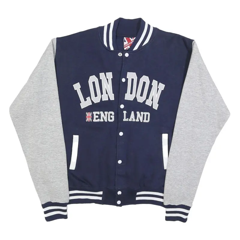 Cool Fashion Mens Navy Blue & Grey London England Varsity Jacket Xl Cotton Blend 1