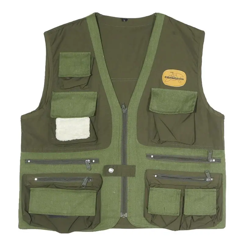 Cormoran Mens Green & Olive Outdoor Waistcoat L Polyester Blend Woven Plain Zip 1