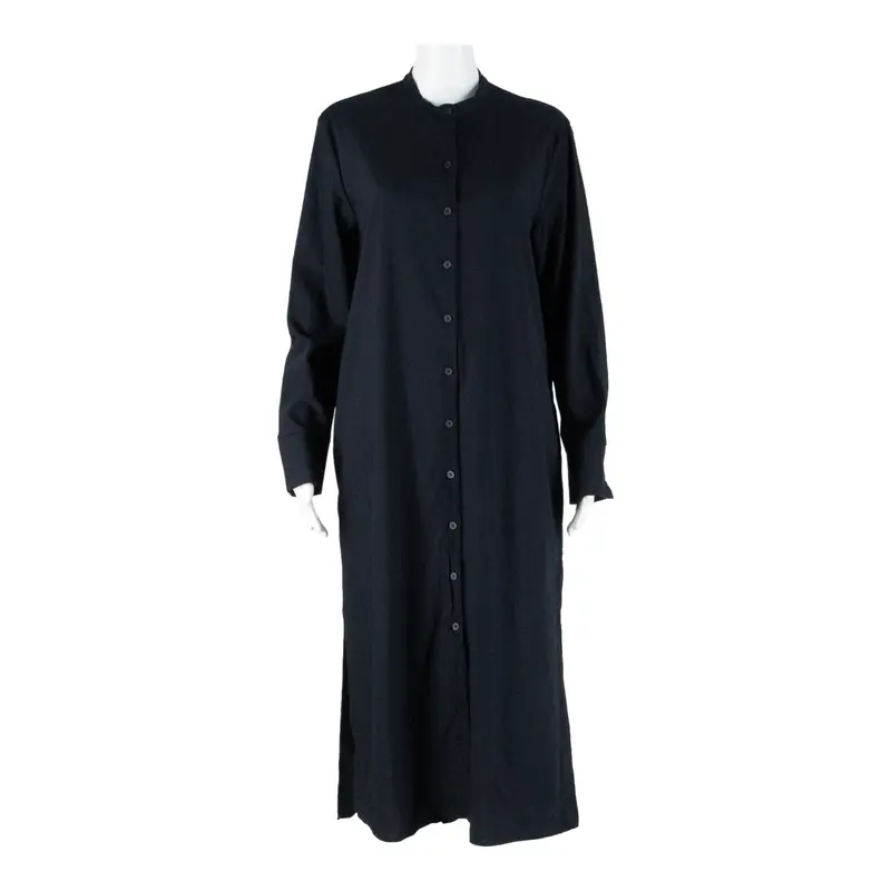 Cos Side Slits Womens Shirt Dress Blue Wool Long Sleeve Long L 1