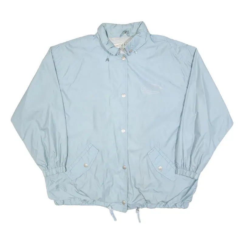 Cosmos Womens Blue Button Jacket L Polyester Blend Plain Casual Oversized 1