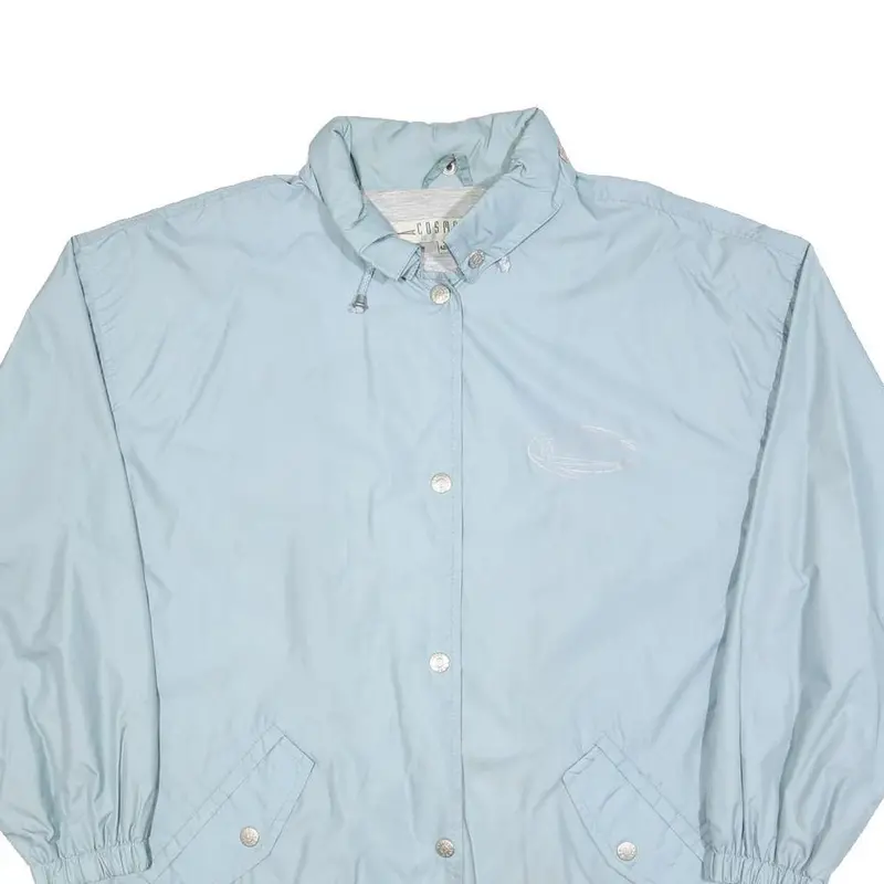 Cosmos Womens Blue Button Jacket L Polyester Blend Plain Casual Oversized 2