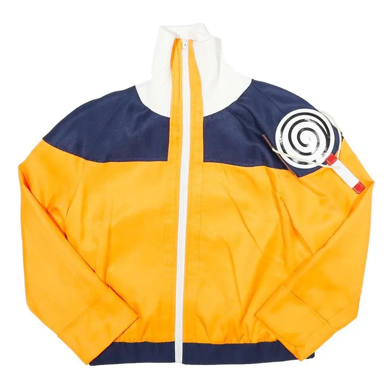 Cosplay Mens Orange & Navy Zip Front Jacket Xxs Polyester Anime Style Zip-Up 1