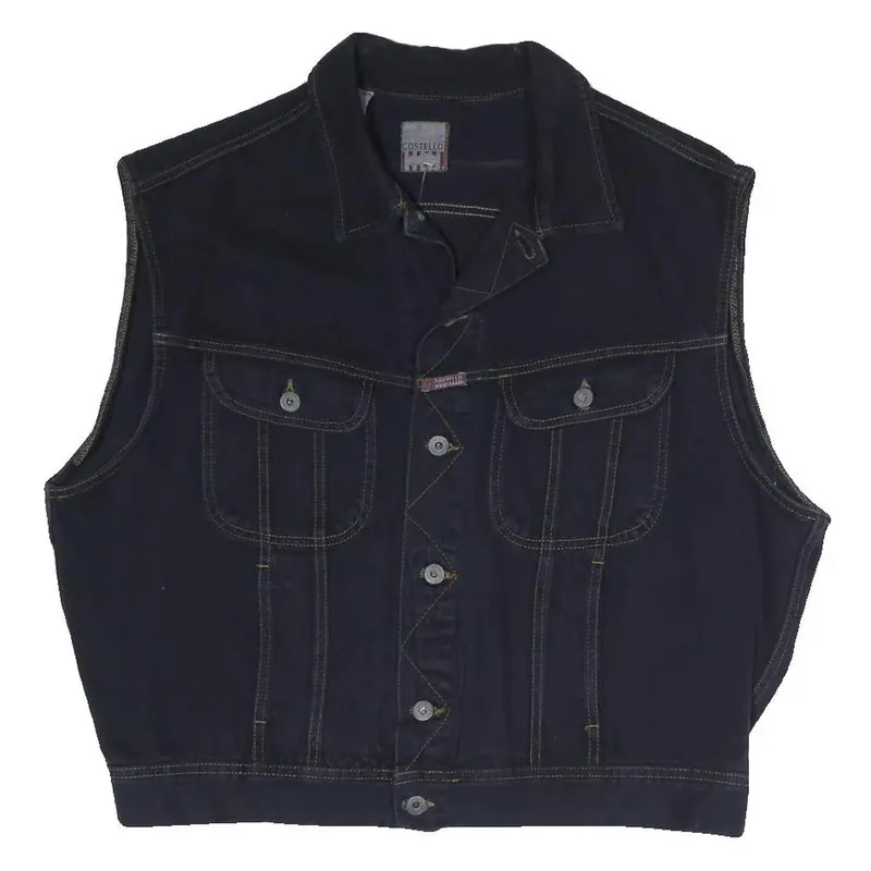 Costello Mens Black Cotton Blend Denim Jacket L Button Sleeveless Classic Vest 1