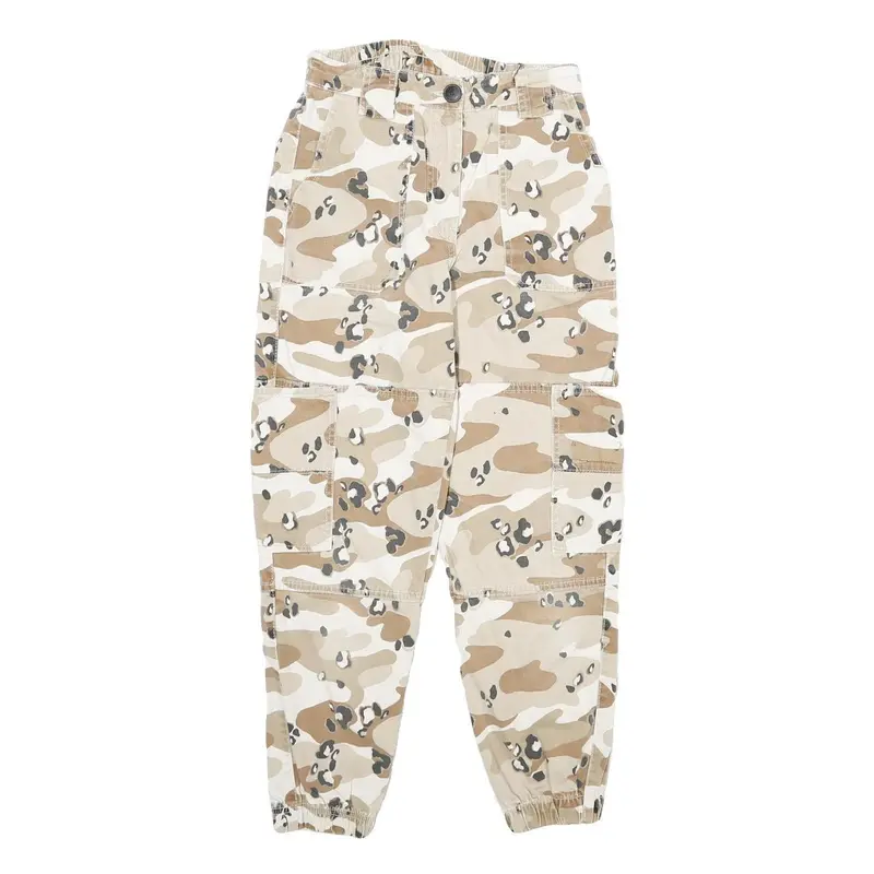 Cotton Blend Womens Beige Cargo Regular Fit Zip Trousers W24 L26 Camouflage 1