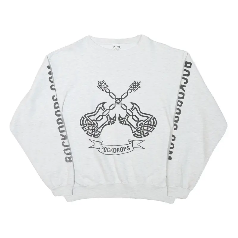 Cotton Deluxe Mens White Rockdrops Crew Neck L Sweatshirt Graphic Print 1