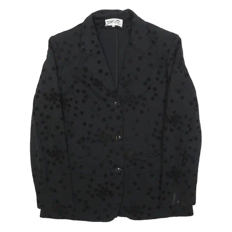 Cotton Line Womens Black Button Jacket M Polyester Blend Square Pattern Elegant 1