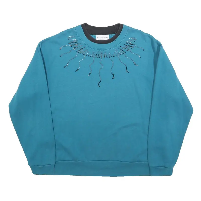Country Store Womens Blue Pullover Crew Neck L Embellished Sweatshirt 1