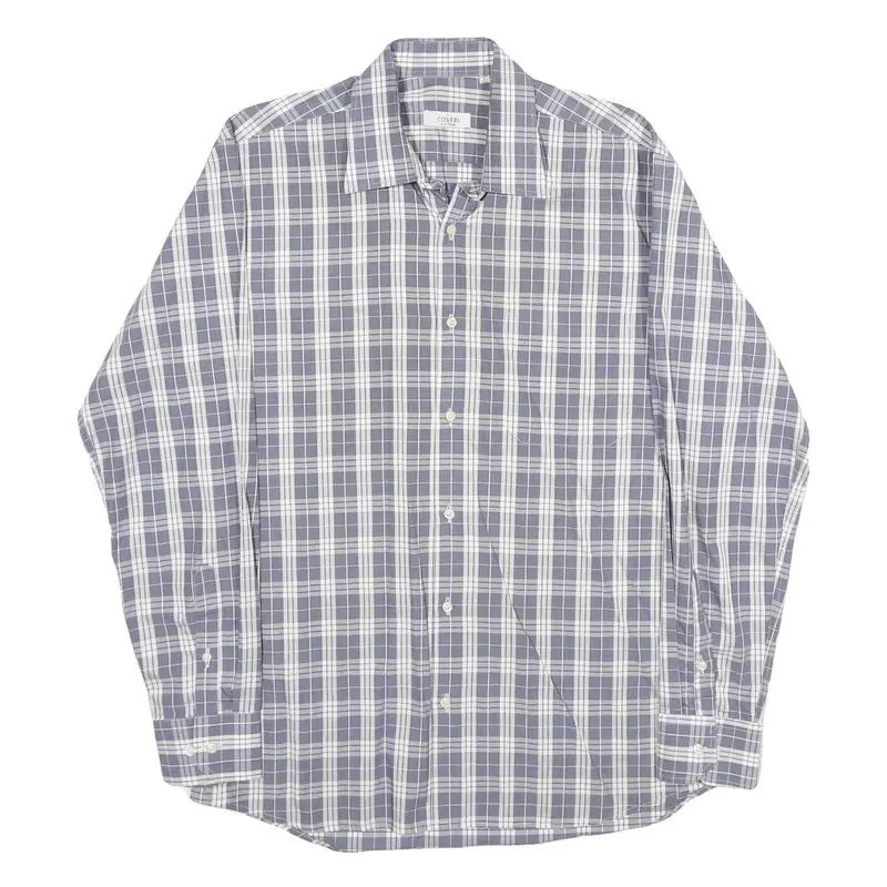 Coveri Mens Blue & White Check Shirt L Long Sleeve Button Closure Casual 1