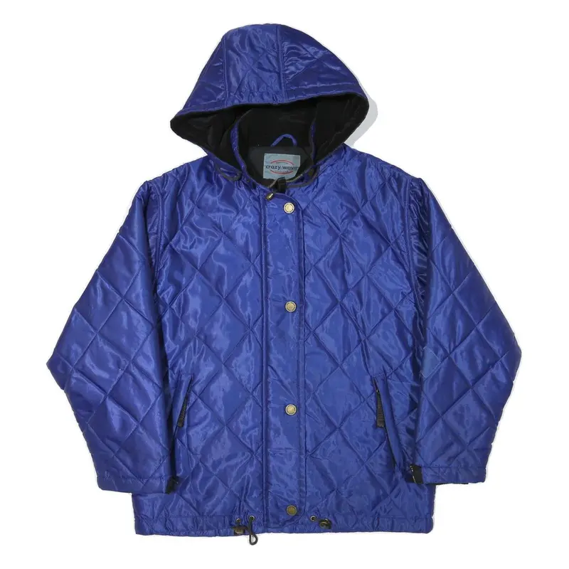 Crazy Wave Womens Blue Quilted Hooded Jacket L Polyester Blend Zip Outdoor 1