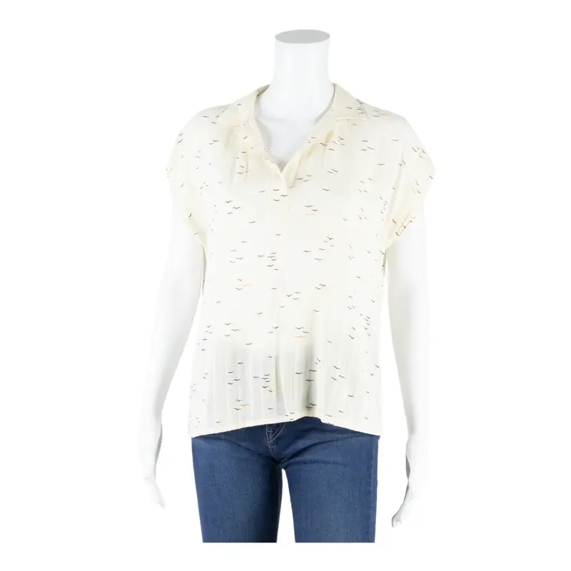Creation Hammerle Womens Printed Blouse Cream Collared 80S Striped M 1