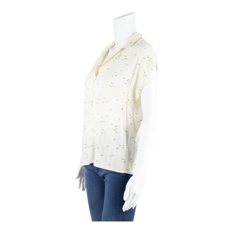 Creation Hammerle Womens Printed Blouse Cream Collared 80S Striped M 2