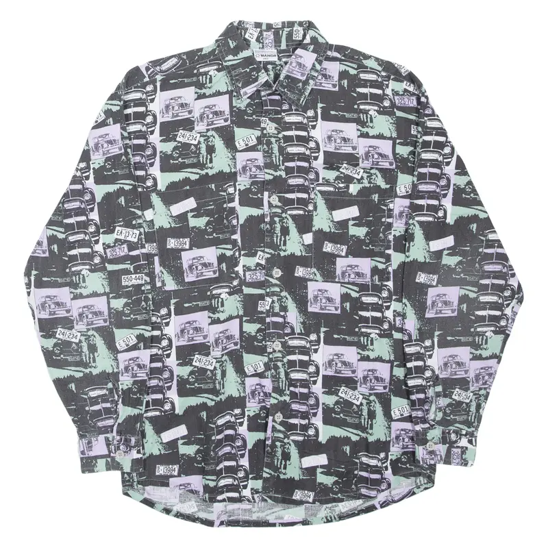 Creation Manor Number Plates Mens Shirt Black Crazy Pattern S 1