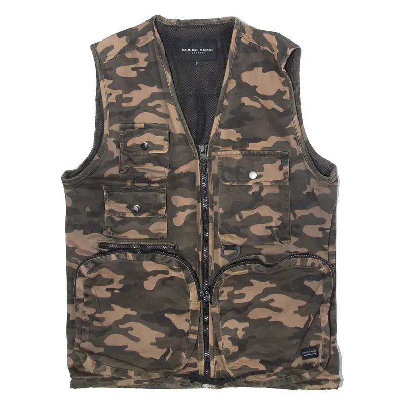 Criminal Damage Utility Mens Gilet Brown Twill Camouflage S 1