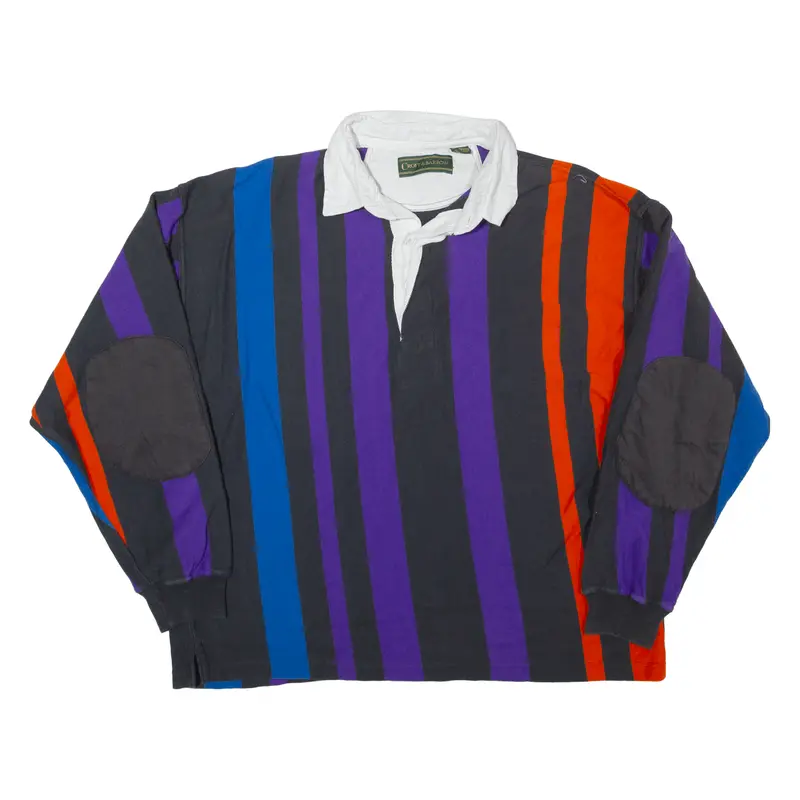 Croft & Barrow Mens Polo Shirt Black Striped Long Sleeve L 1