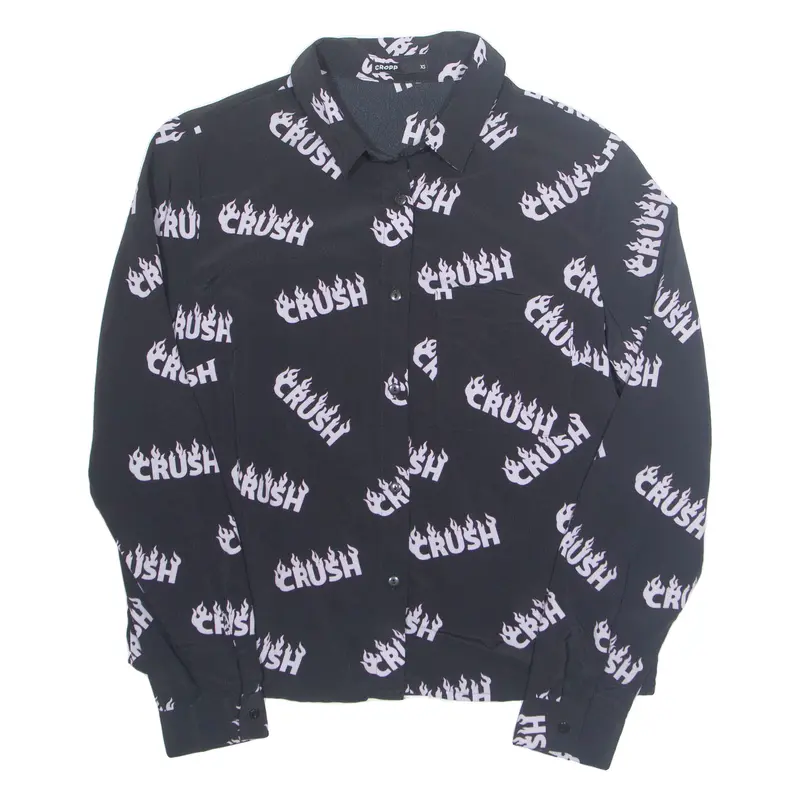 Cropp Crush Womens Cropped Shirt Black Collared Long Sleeve Xs 1