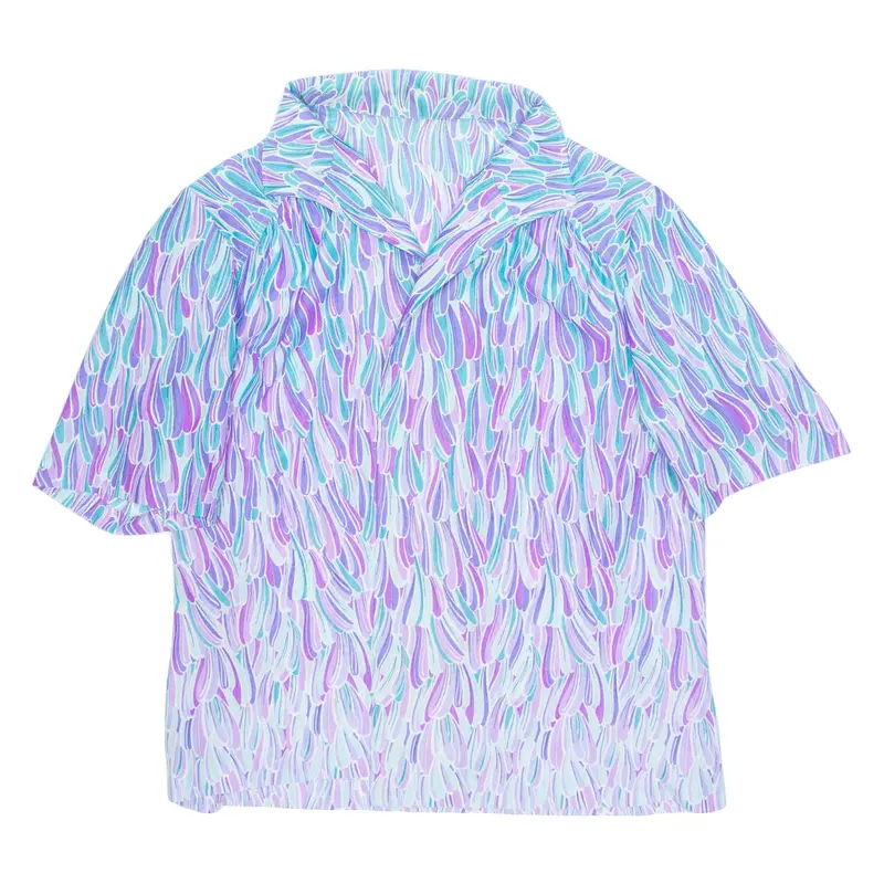 Cropped Open Womens Printed Shirt Blue Collared Crazy Pattern M 1