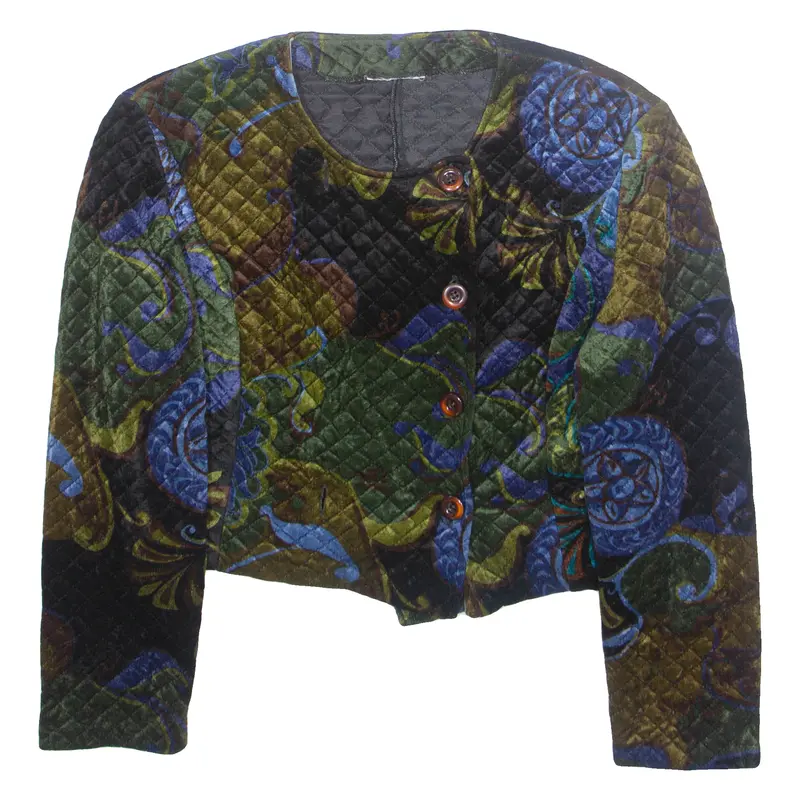Cropped Womens Blazer Jacket Blue Floral M 1