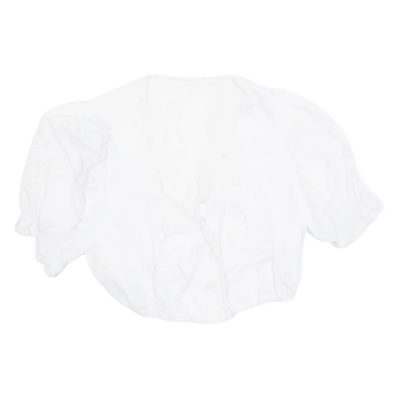 Cropped Womens Milkmaid Blouse White V-Neck Puff Sleeve S 1