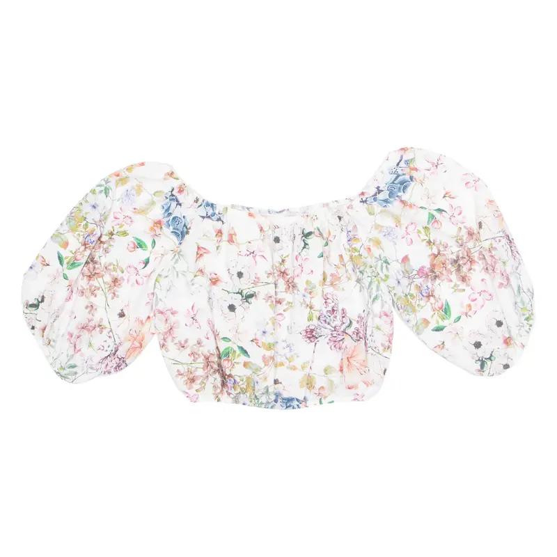 Cropped Womens Off Shoulder Blouse Beige Floral M 1