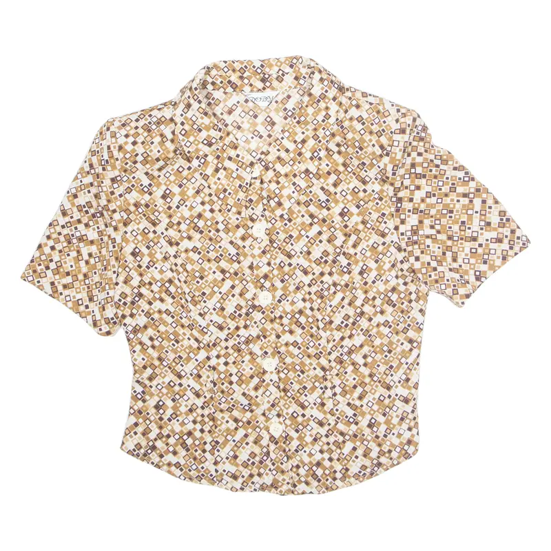 Cropped Womens Printed Shirt Brown Collared Geometric M 1