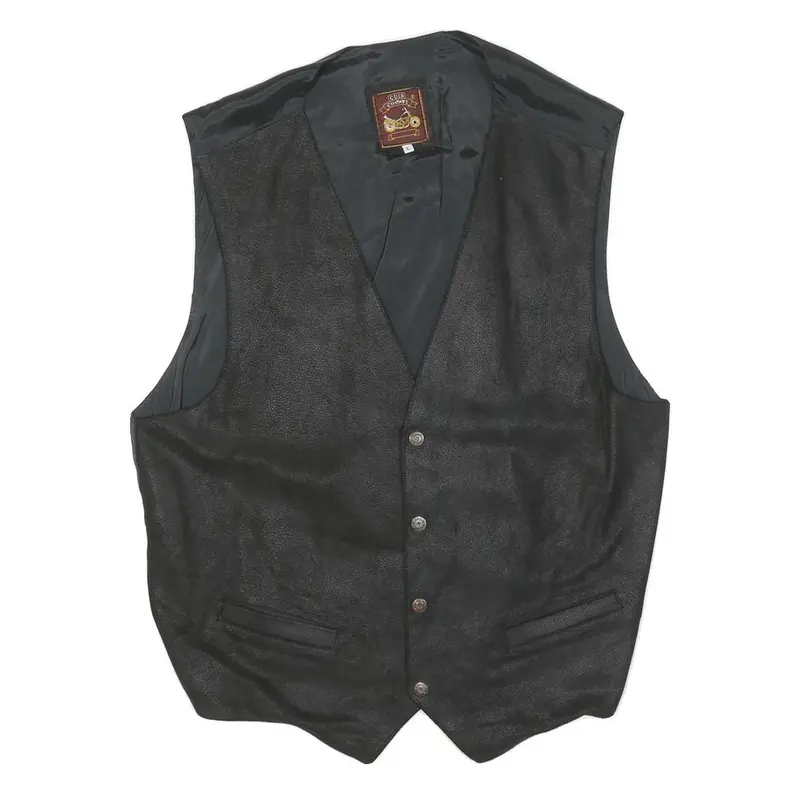 Cuir County Mens Black Leather Button Jacket L Polyester Blend Plain Waistcoat 1