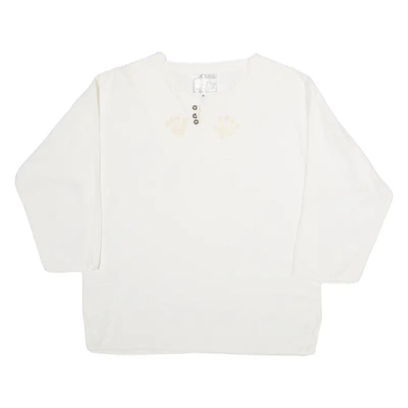 Curinti Womens T-Shirt White Long Sleeve Button Neck M 1