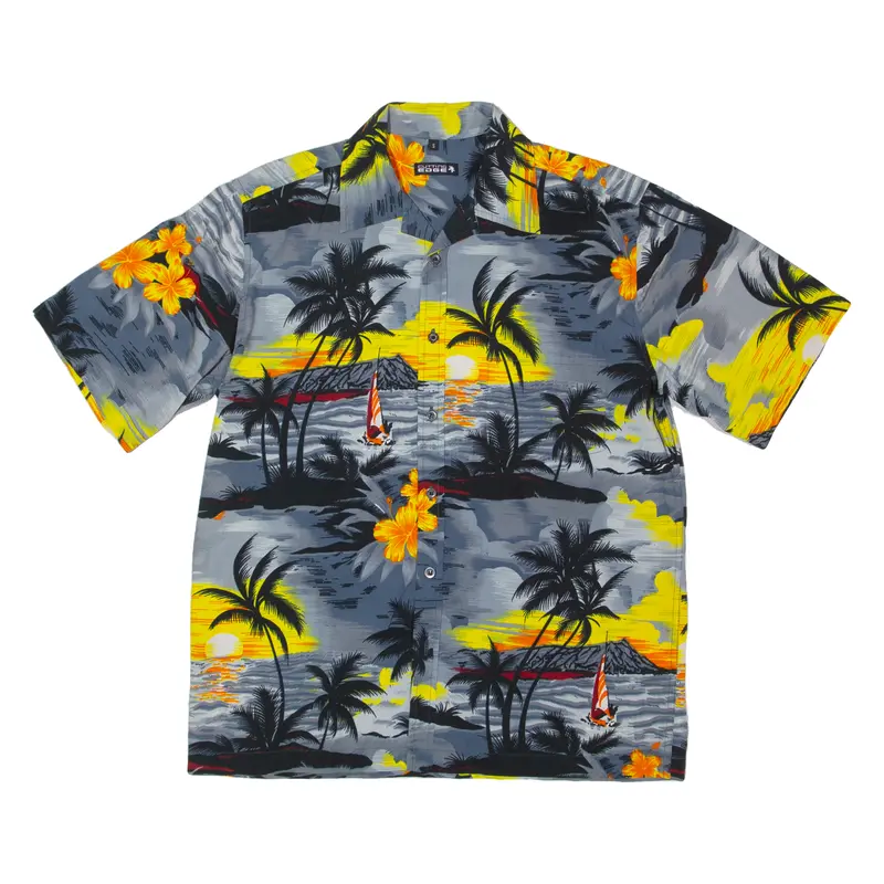 Cutting Edge Mens Hawaiian Shirt Grey Crazy Pattern S 1