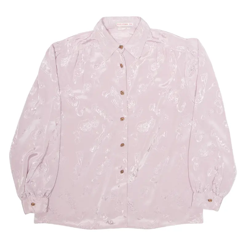Cv Womens Printed Shirt Pink Collared Long Sleeve Crazy Pattern M 1