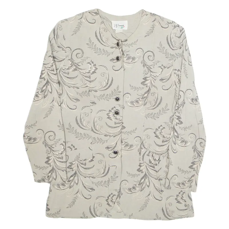 D.J.Summers Womens Printed Shirt Grey Collared Long Sleeve 90S Floral M 1