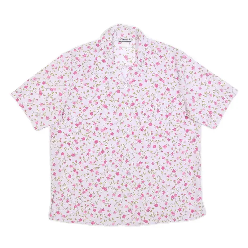 Damart Womens White & Pink Floral Sports Shirt Short Sleeve Collared Uk 20 1
