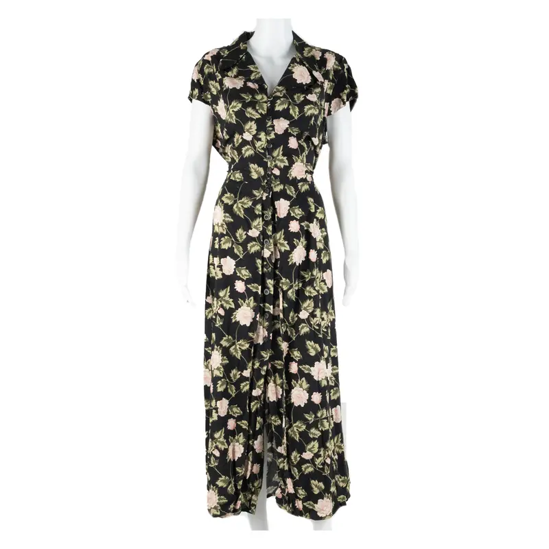 Darian Womens Day Dress Black Floral Short Sleeve Midi Xl 1