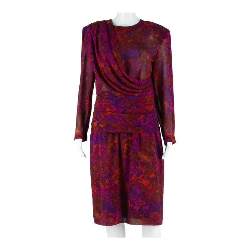 Debora Womens Pencil Dress Purple Viscose 90S Crazy Pattern Midi S 1