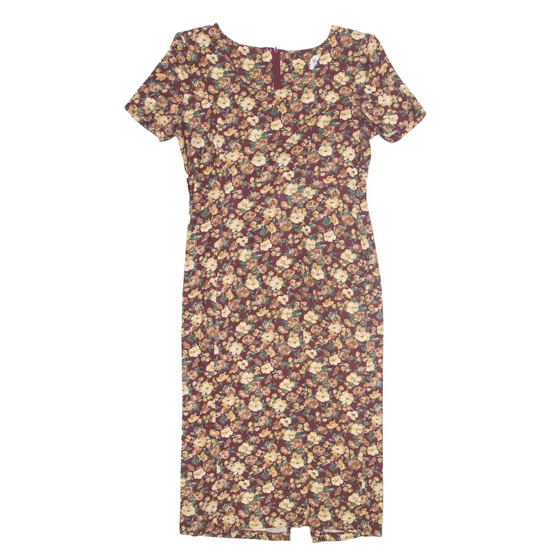 Decked Out Womens Pencil Dress Maroon 90S Floral Short Sleeve Long L 1