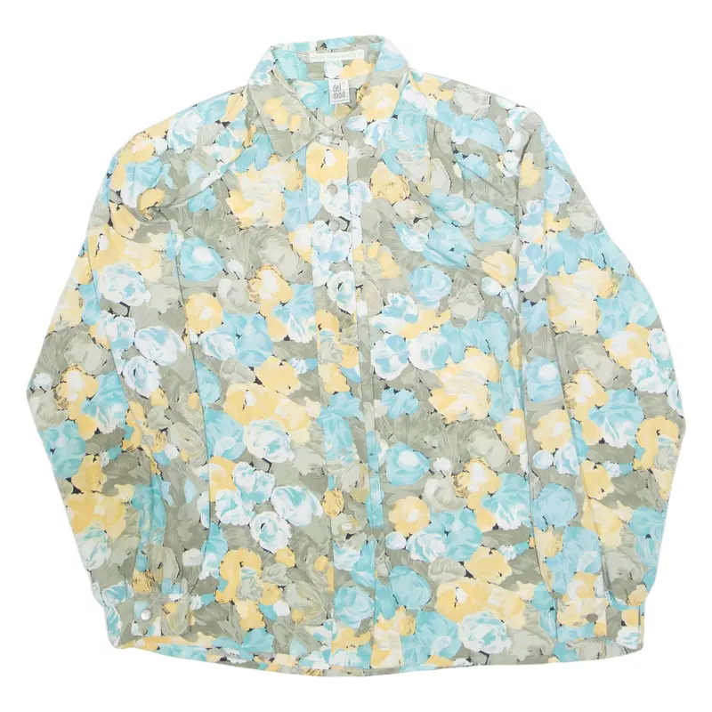 Del Mod Womens Printed Blouse Blue Long Sleeve Floral Xl 1
