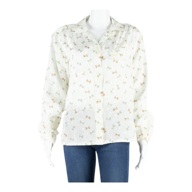 Del Mod Womens Printed Blouse White Long Sleeve M 1