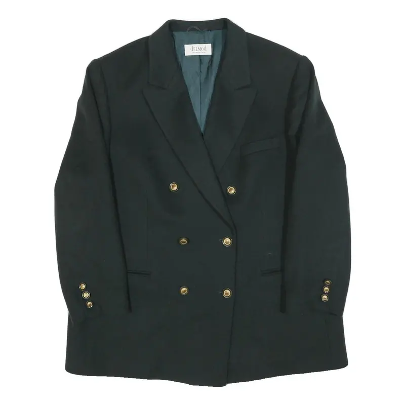Delmod Womens Black Wool Blend Double Breasted Jacket L Woven Classic Blazer 1
