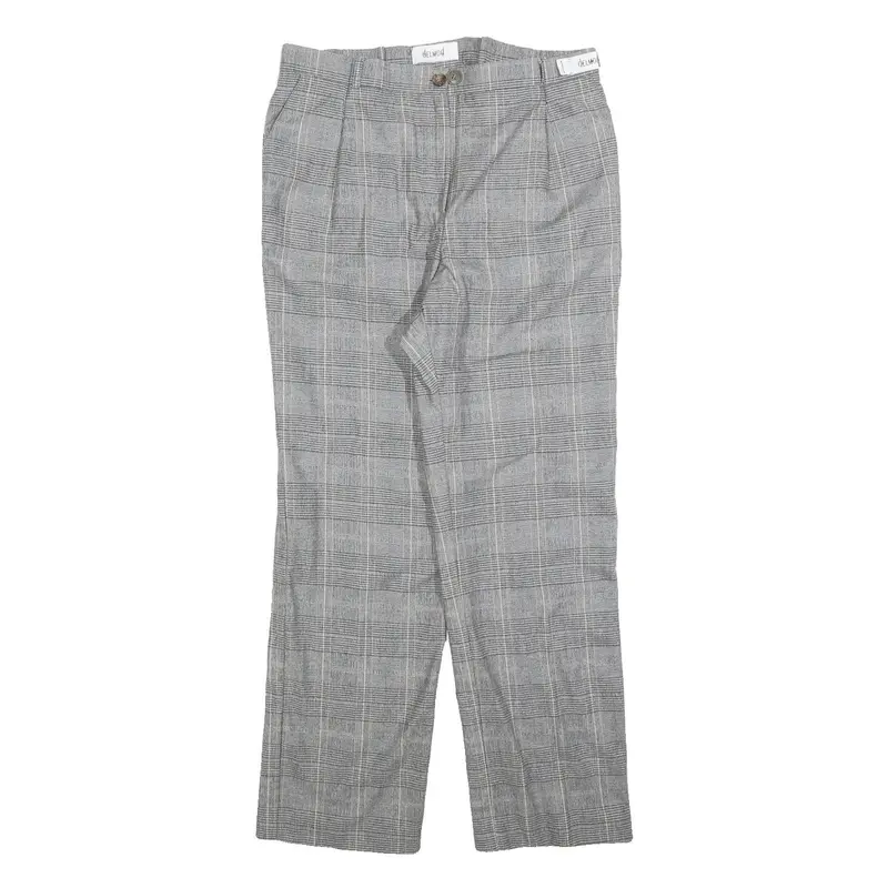 Delmod Womens Wool Blend Grey Check Regular Straight Trousers W34 L28 Classic 1