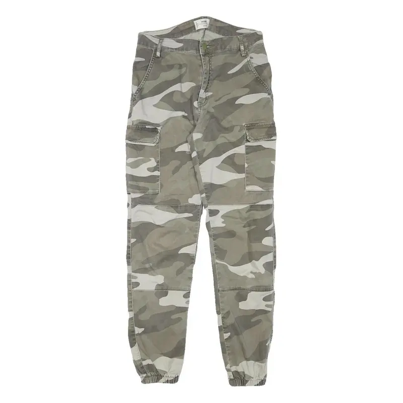 Denim Collection Mens Cotton Blend Grey Camouflage Relaxed Cargo Trousers W26 1
