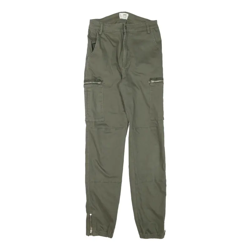 Denim Collection Womens Cotton Blend Green Slim Straight Trousers W24 L26 Zip 1