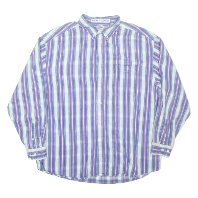 Denim Kikomo Wear Mens Shirt Purple Striped Long Sleeve Xl 1