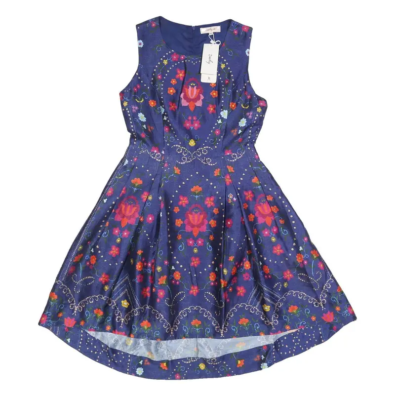 Derhy Womens Blue Floral Sleeveless Fit & Flare Woven Dress M Summer Smart 1