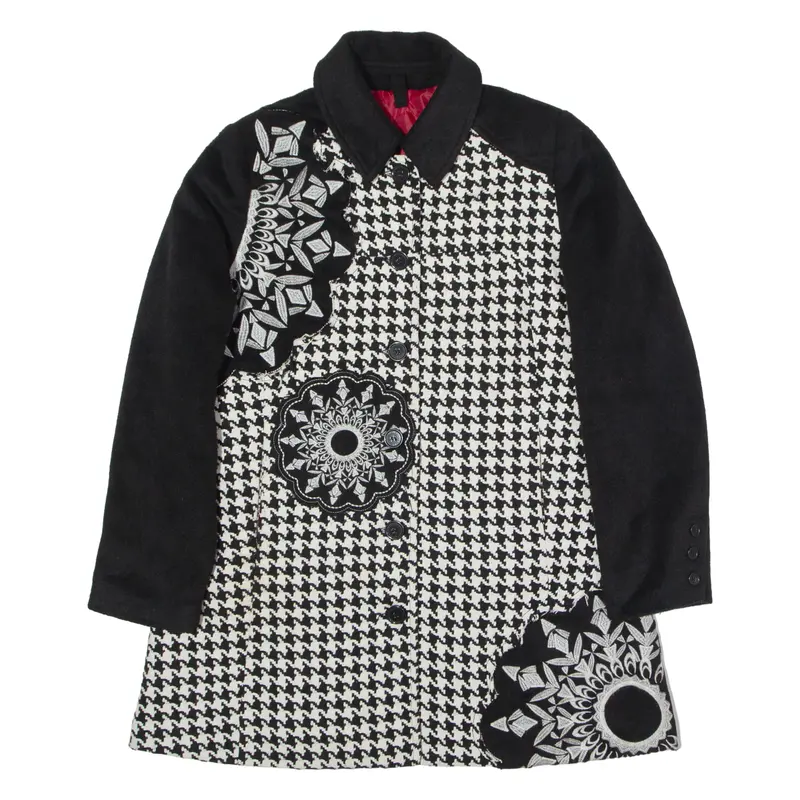 Desigual Mandala Womens Overcoat Coat Black Knit Herringbone Xl 1