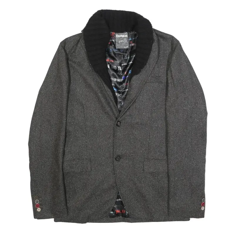 Desigual Mens Grey Button Jacket M Woven Plain Stylish Detailed Buttons 1