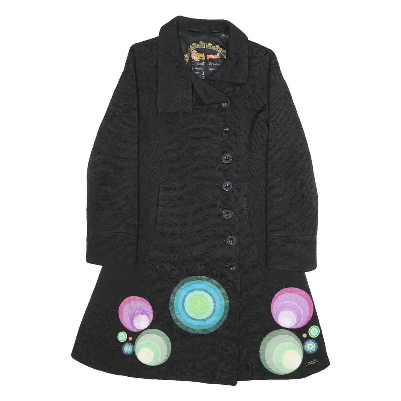 Desigual Womens Black Cotton Blend Button Jacket S Textured Circle Print 1