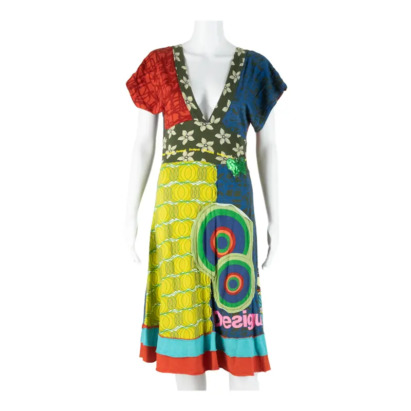 Desigual Womens Day Dress Red Crazy Pattern Sleeveless Knee Length M 1