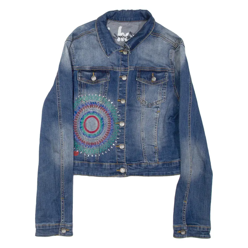 Desigual Womens Denim Jacket Blue Crazy Pattern S 1