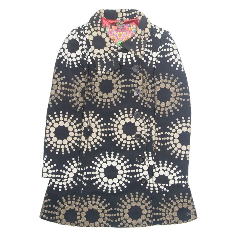Desigual Womens Overcoat Jacket Black Crazy Pattern M 1