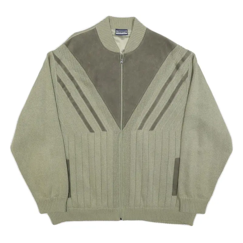 Detlev Albers Mens Green Knit Bomber Xl Suede Zip Jacket Retro Casual 1