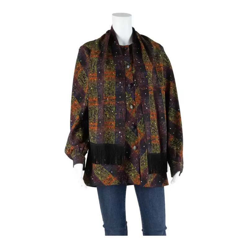 Devernois Womens Printed Blouse Purple Long Sleeve Check M 1