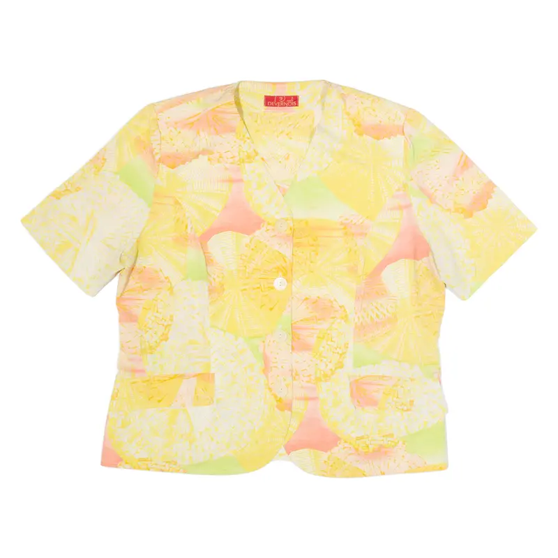 Devernois Womens Printed Blouse Yellow V-Neck Crazy Pattern Xl 1